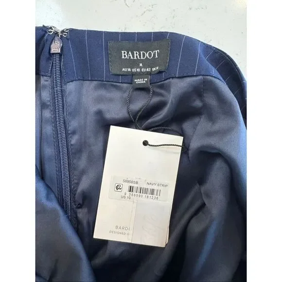 NWT Bardot Layton Navy Pinstripe Mini Skirt XL 10 Rosette Wrap Office Siren Luxe - Picture 4 of 4